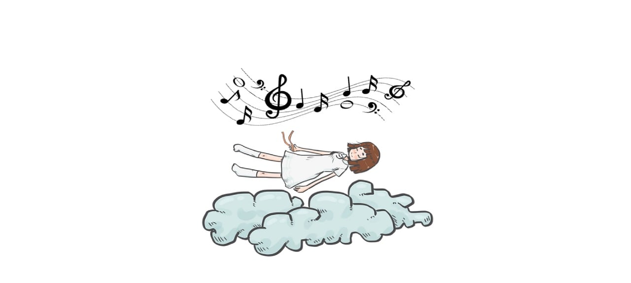 Noot. Overgenomen uit Sleep, music, clouds, sky, door Fellfish, 2025 (https://pixabay.com/illustrations/sleep-music-clouds-sky-9457329/)